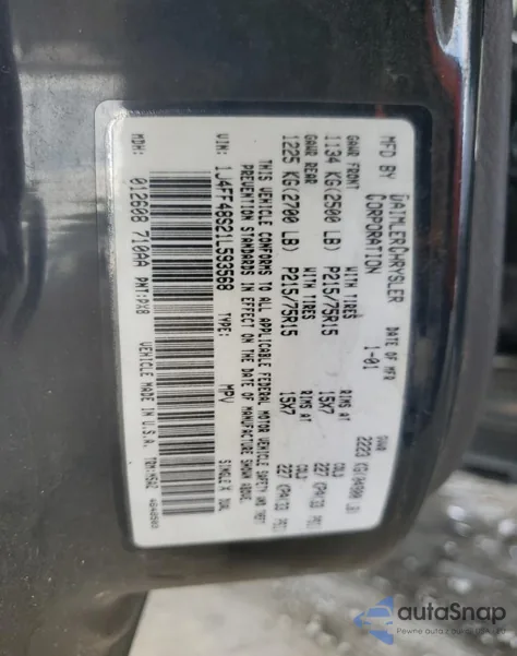 2001 Jeep Cherokee Sport из США, поврежденный, VIN 1J4FF48S21L593568